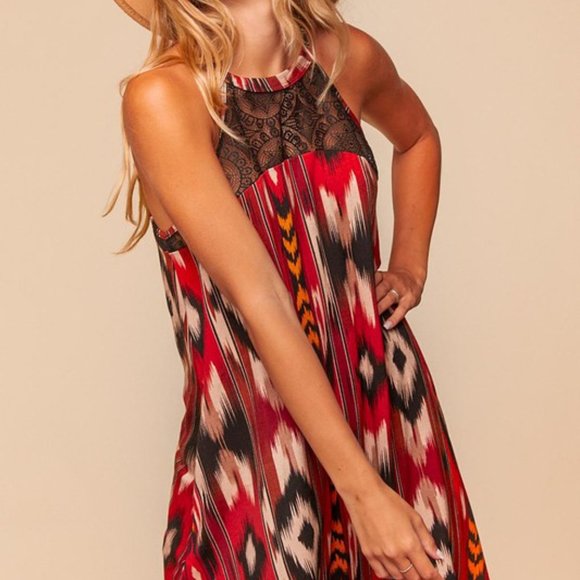 Red and Black Boho Print Midi Dress - Picture 4 of 4